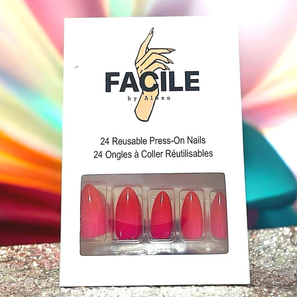 New Facile by Alexa Reusable Press On Nails Gel Glue Pink Ombre Almond
